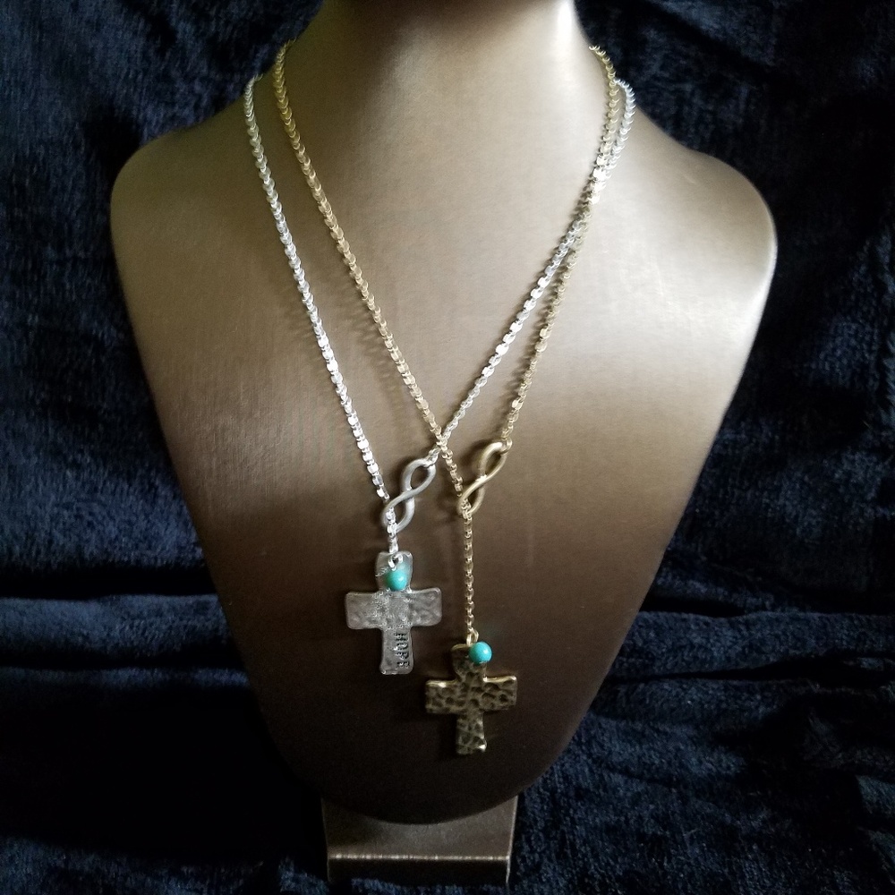 Set of 2 Cross Necklaces, Religious